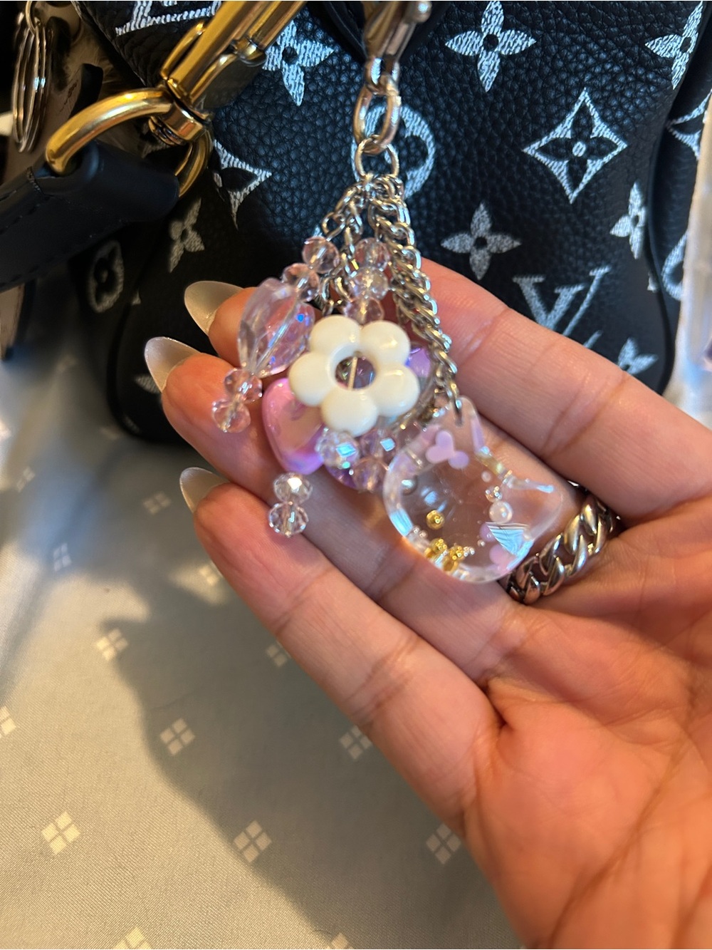 Pink Floral Resin Charm Keychain - Women Jewelry